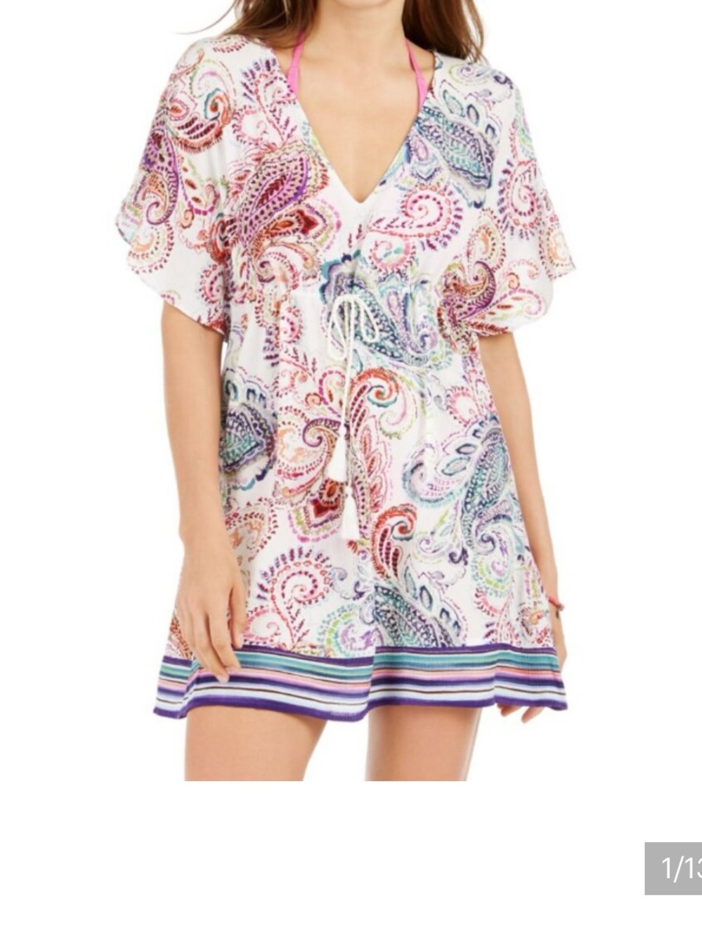 Lauren Ralph Lauren White Multicolor Paisley V‑Neck Mini Cover-Up